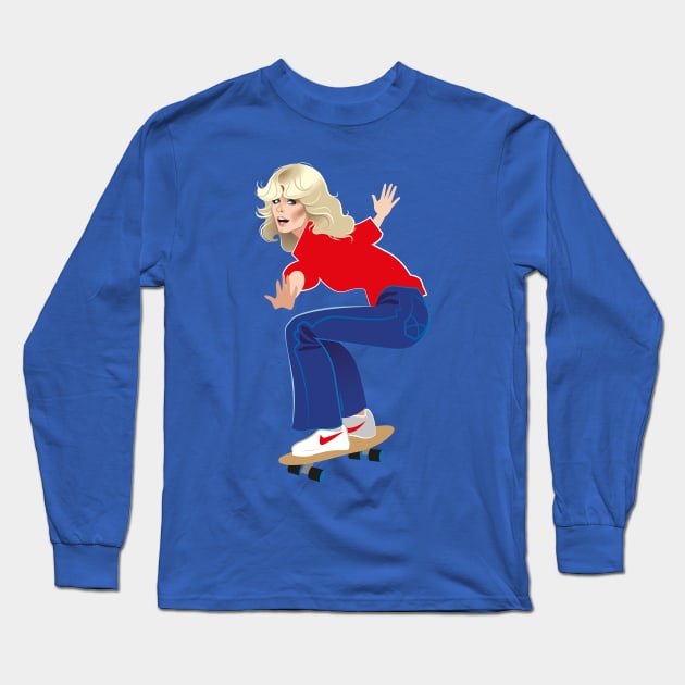 Skateboard Farrah Fawcett Long Sleeve T-Shirt by AlejandroMogolloArt